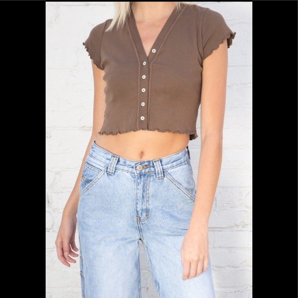 Brandy Melville Tops Brandy Melville Brown Paige Ruffle Tank Top Poshmark